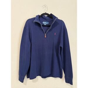Polo Ralph Lauren Men’s Large Quarter Zip Sweater Navy Blue 100% Cotton